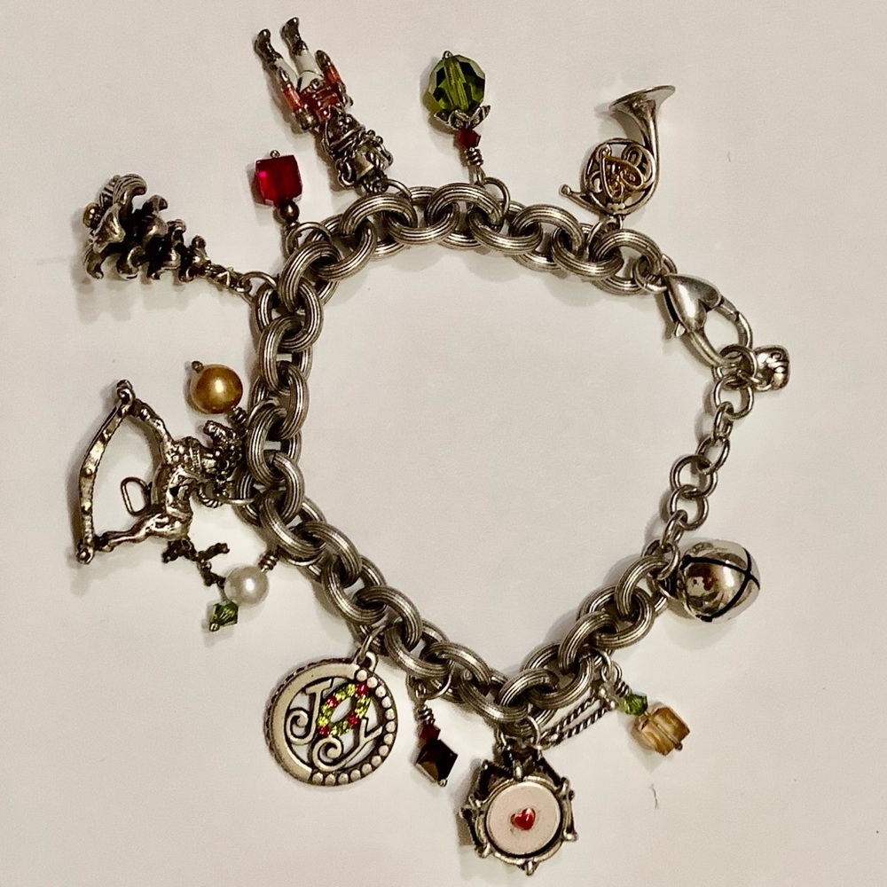 Brighton Christmas Silver Christmas Charm Bracelet with Red and Green Accents